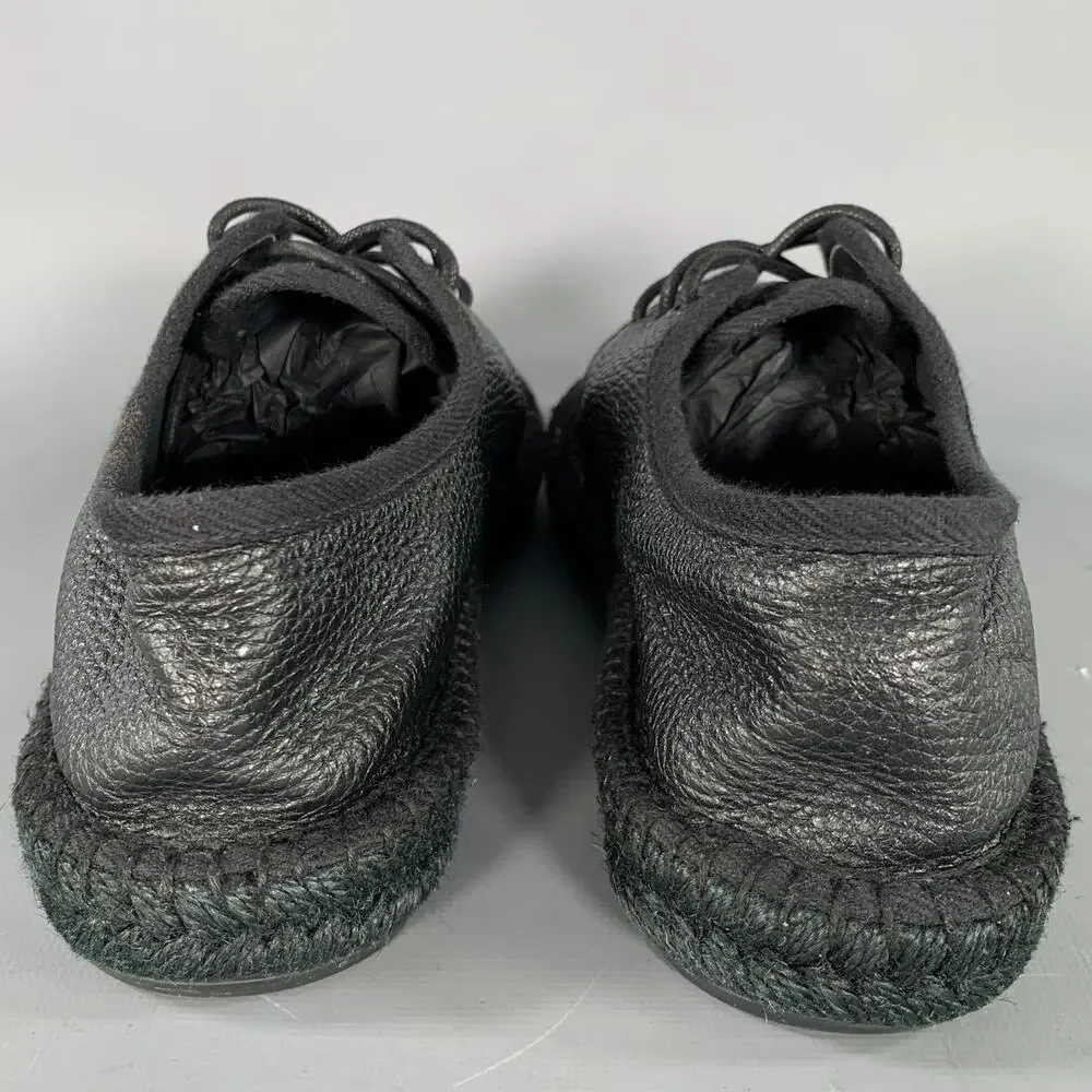 SAINT LAURENT Size 8 Black Crackled Leather Yacht Lace Up Shoes